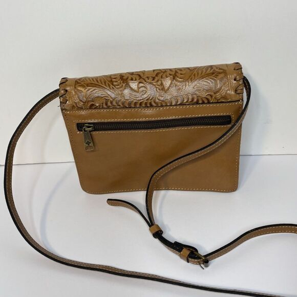 PATRICIA NASH Lanza Tooled Burnished Tan Leather Crossbody Bag Organizer Purse - Picture 4 of 10